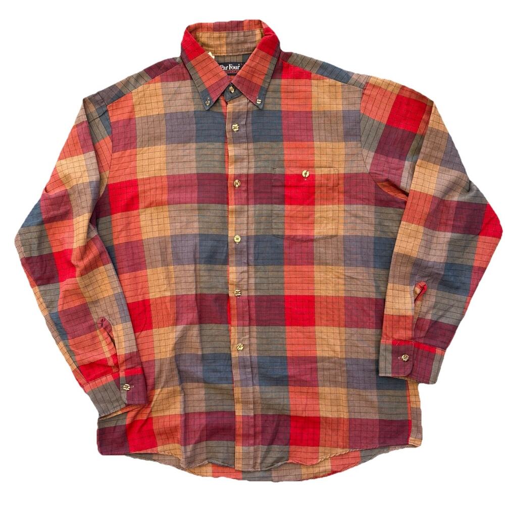 Par Four Sports Wear Vtg Red Lumberjack Flannel Men’s Size Large